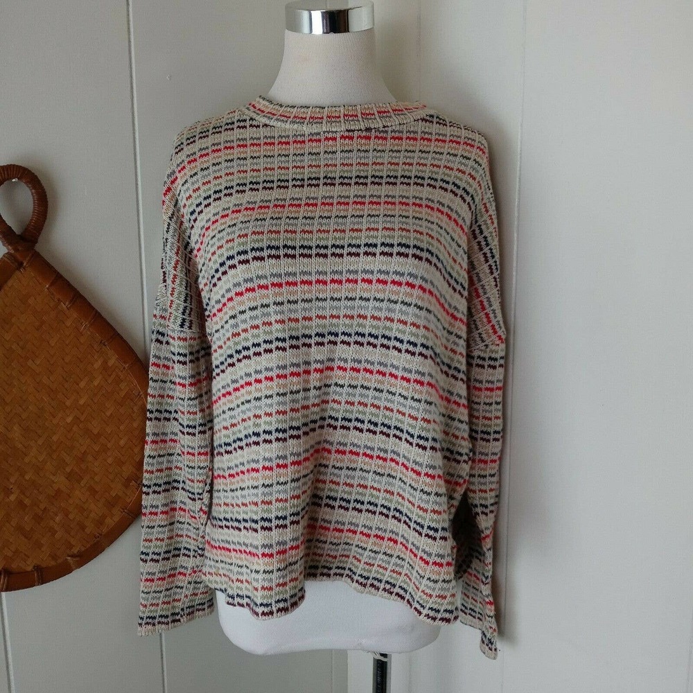 Lola Grace Size L Multi-Color Rainbow Retro Mockneck Pullover Sweater Sweater